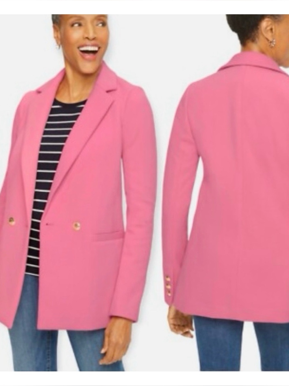 Talbots Women’s Pink Cotton Blend Knit Double Breasted Blazer Size: 16